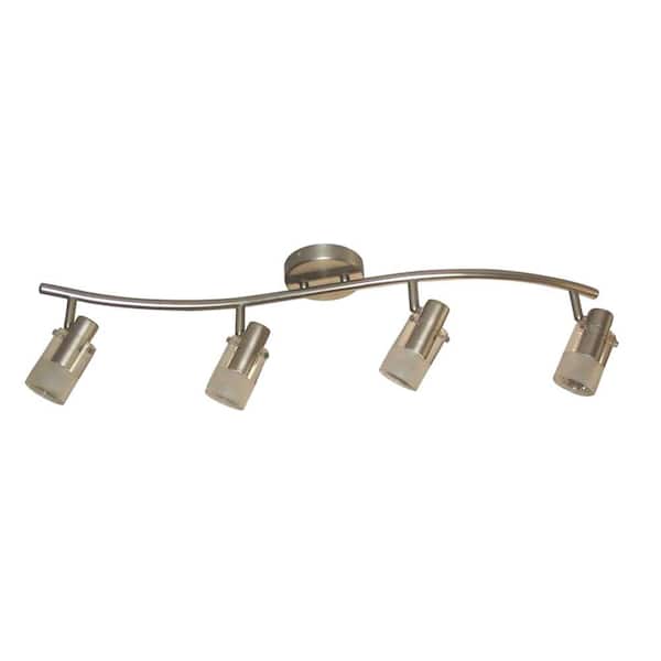 Hampton Bay 4-Light Brushed Steel Wave Bar Track Lighting Fixture with Cylinder Glass Shades