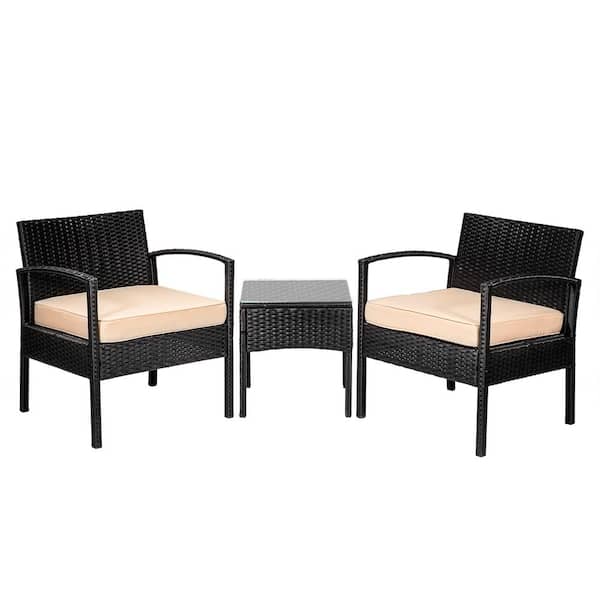 Barton Stationary 3-Piece Wicker Outdoor Bistro Set with Cream Cushions