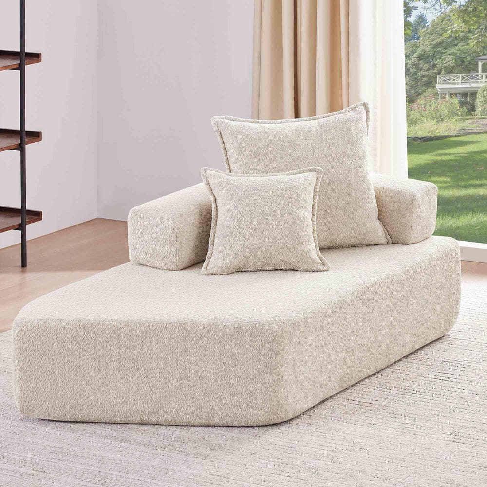 68 in. Square Arm Fabric Sectional Sofa in. Beige-Style4