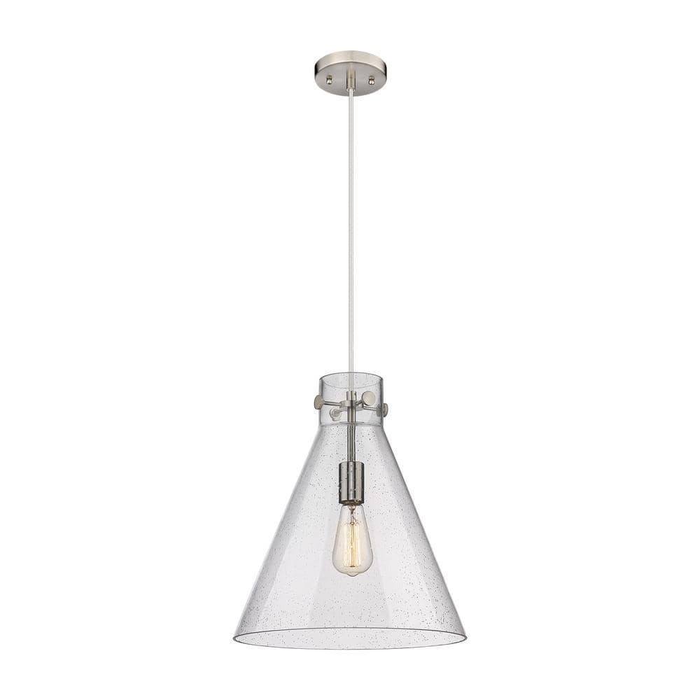 Newton Cone 100-Watt 1-Light Satin Nickel Shaded Mini Pendant Light with Seeded Glass Shade price history on PriceWatchPro