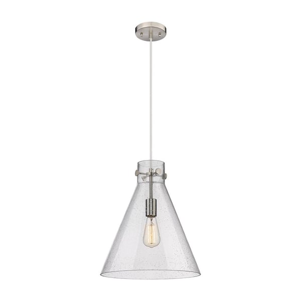 Innovations Newton Cone 100-Watt 1-Light Satin Nickel Shaded Mini Pendant Light with Seeded Glass Shade