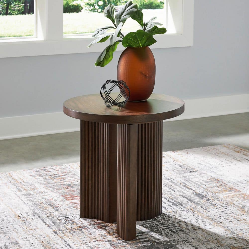 Korestone Dark Brown Round Wood End Table