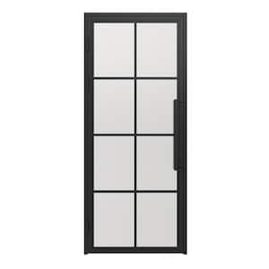 36 in. x 85 in. 8 Lite Frost Glass Black Steel Frame Prehung Interior Door with Door Handle