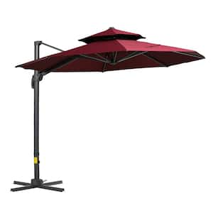 10.8 ft. Aluminum Cantilever Tilt Patio Umbrella in Red