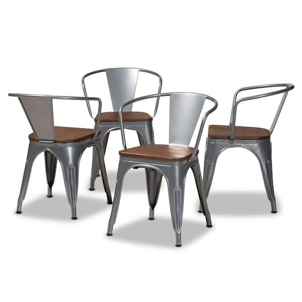 Baxton Studio Ryland Grey and Walnut Brown Wood Seat Dining Chair (Set of 4)