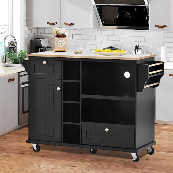 Kitchen Island Cart Rolling Wheels Buffet Storage Cabinet Trolley W/ 4  Drawers