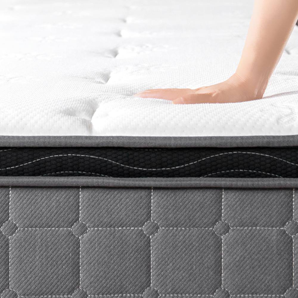 King Size Gray Eurotop Gel Memory Foam Hybrid Mattress