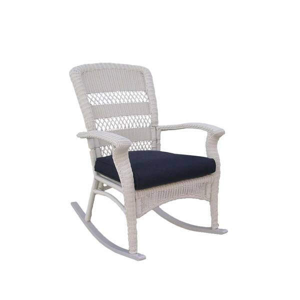 Northlight 42 in. White Aluminum Outdoor Rocking Chair with Blue Cushion