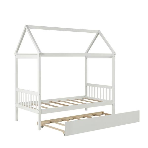 Seafuloy 79.5in.Lx41.8in.W White Pine Twin Size House Kids