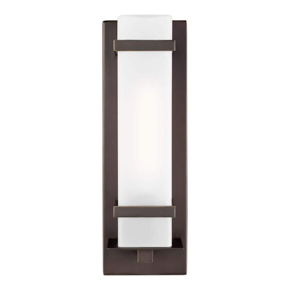 Alban Antique Bronze 1-Light Outdoor Wall Lantern with Etched Opal Glass