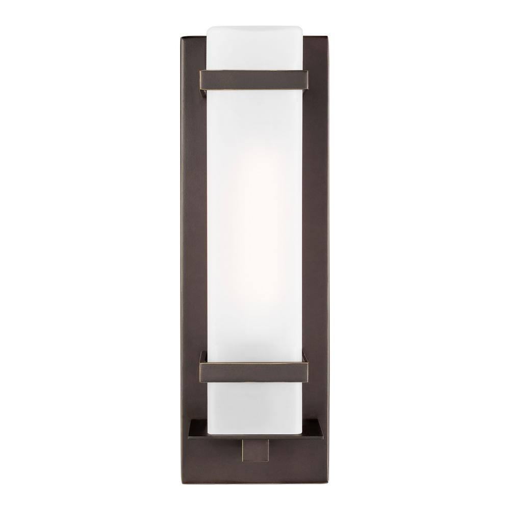 Alban Antique Bronze Dimmable LED Sconce with Etched Opal Glass Shade