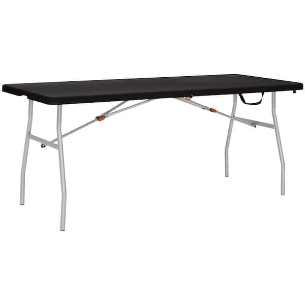 6 ft. Rectangle Black Resin Top Folding Utility Table Seats 6