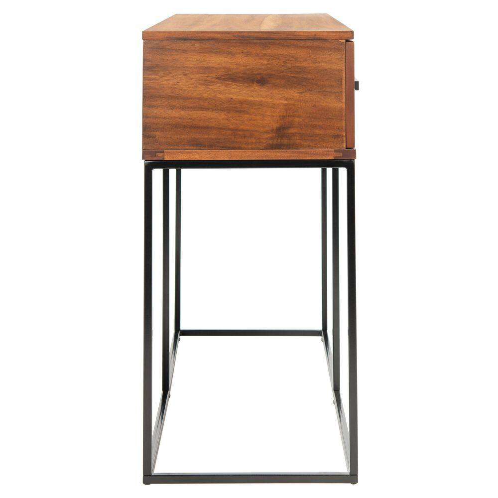 Marquise Brown Mahogany and Black Metal Console Table with Storage