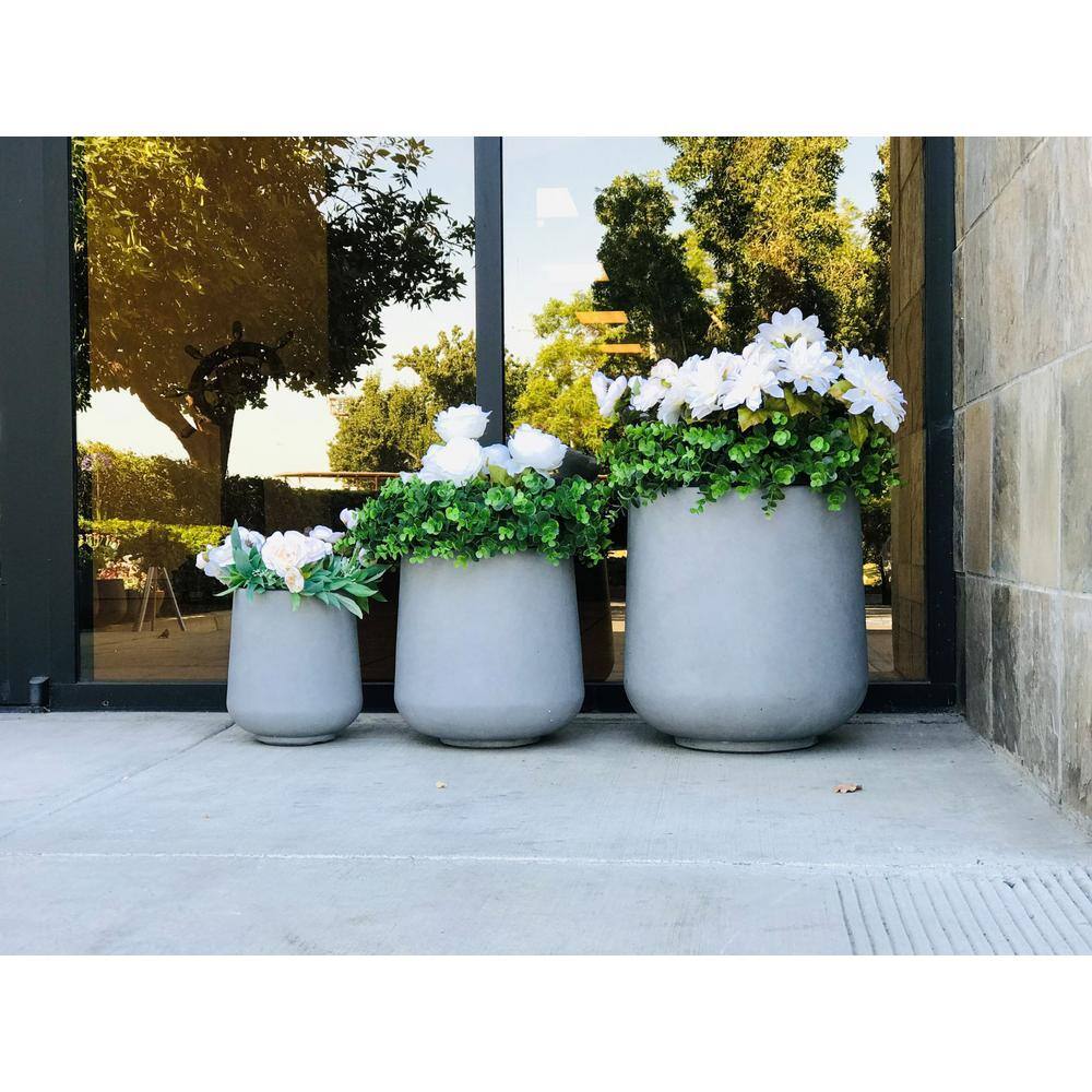 Set of 3 Gray Lightweight Concrete Footed Tulip Planters