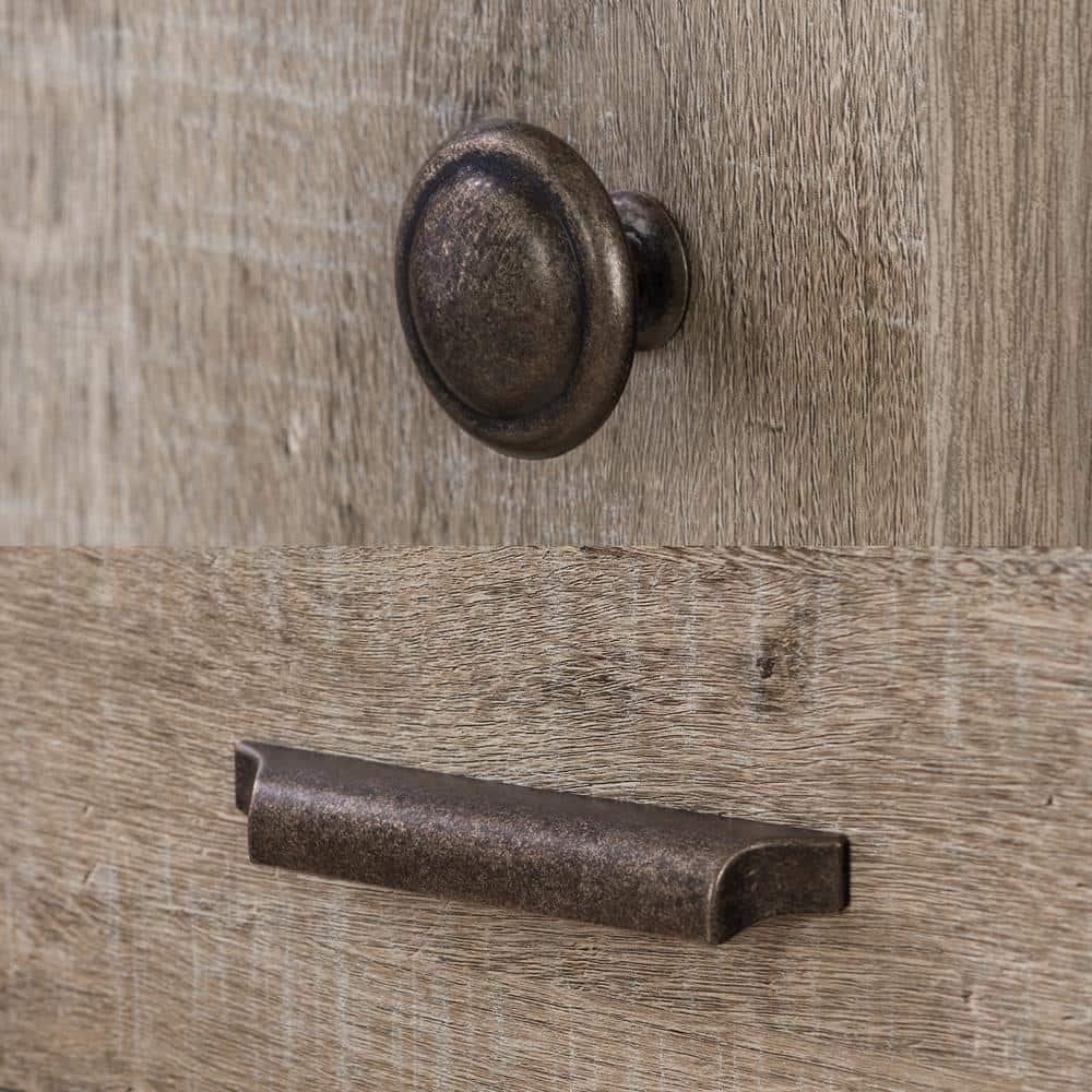 Weathered Oak Rustic Farmhouse Armoire with Drawers
