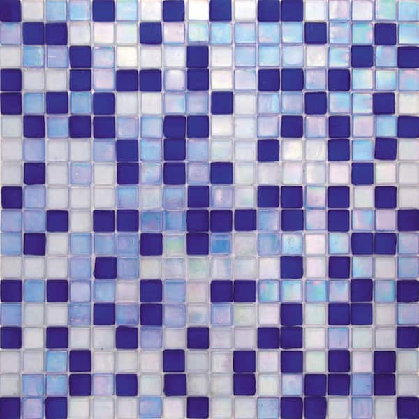Apollo Tile Mingles 4" x 6" Glossy Royal Blue and White Glass Mosaic Uniform square Wall and Floor Sample Tile 0.13 sq. ft./1-Pack