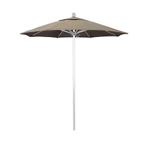 7.5 ft. Silver Aluminum Commercial Market Patio Umbrella with Fiberglass Ribs and Push Lift in Taupe Sunbrella