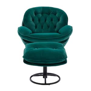 Luxurious Combination of High-Quality Soft Velvet Fabric and Metal Frame Dark Green Accent Chair with Ottoman (set of 2)