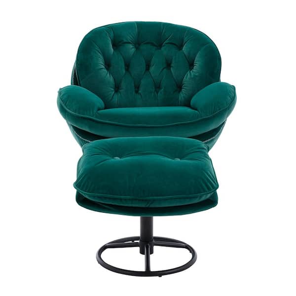 Unbranded Luxurious Combination of High-Quality Soft Velvet Fabric and Metal Frame Dark Green Accent Chair with Ottoman (set of 2)