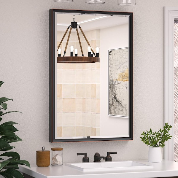 KeonJinn 24 in. W x 36 in. H Rectangular Framed Beveled Edge Wall Bathroom Vanity Mirror in Oil Rubbed Bronze