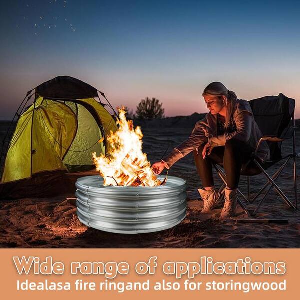 AUTMOON 32 in. x 32 in. x 11 in. Camping Fire Ring Pit, Metal Fire Pit, Galvanized Raised Garden Beds Flower Planter, Silver