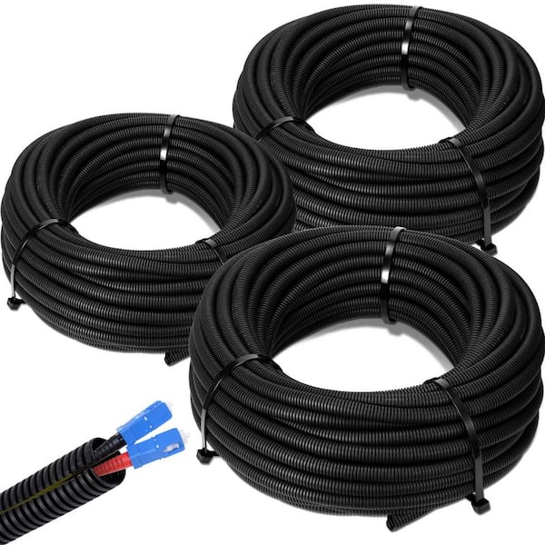 600 in. Assorted Split Wire Loom Tubing Kit, Flexible Cable Protection Sleeves for Electrical Wiring, Black