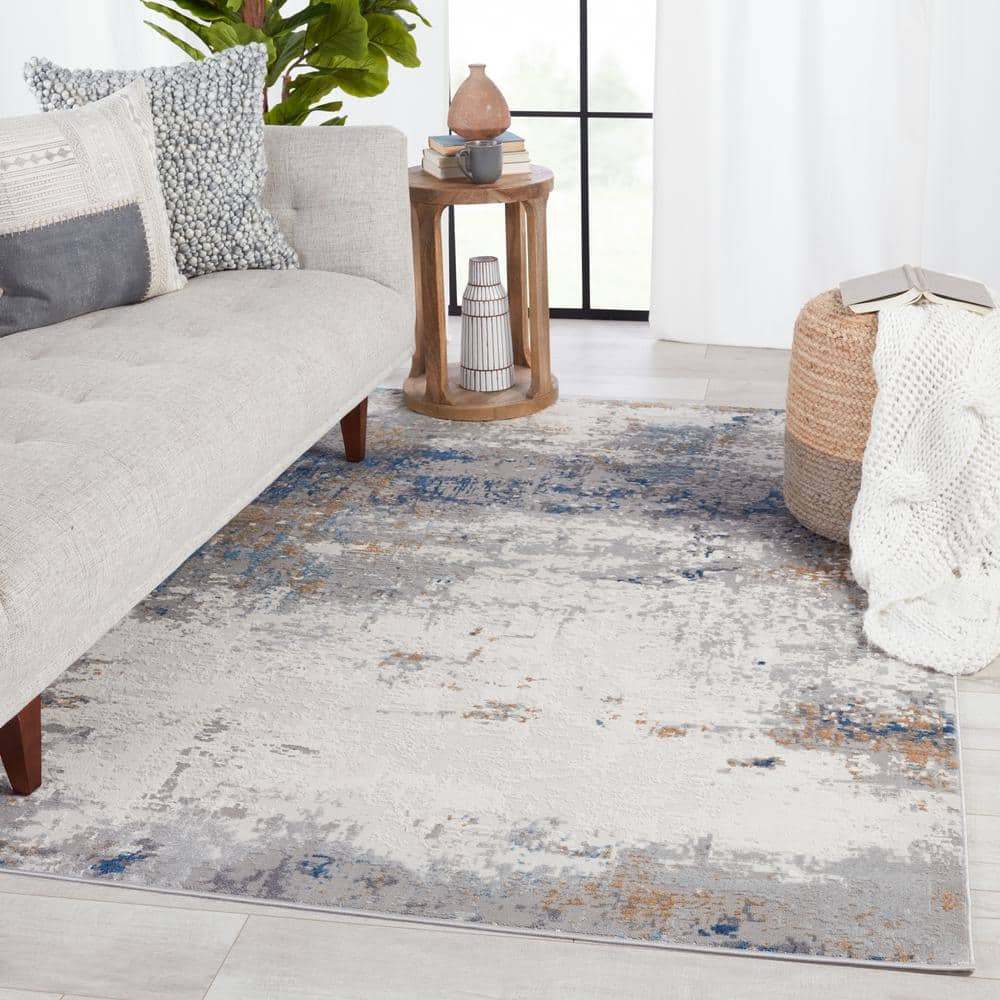 Grotto 3' x 12' Gray Blue Abstract Wool Runner Rug