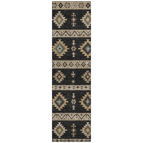 Chantille Machine Washable Indoor/Outdoor Abstract ACN3126 Black 2 ft. x 7 ft. Runner Rug