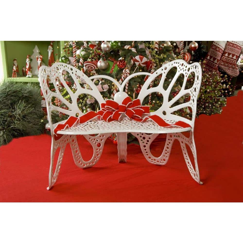 Whimsical White Aluminum Butterfly Garden Bench - 38in