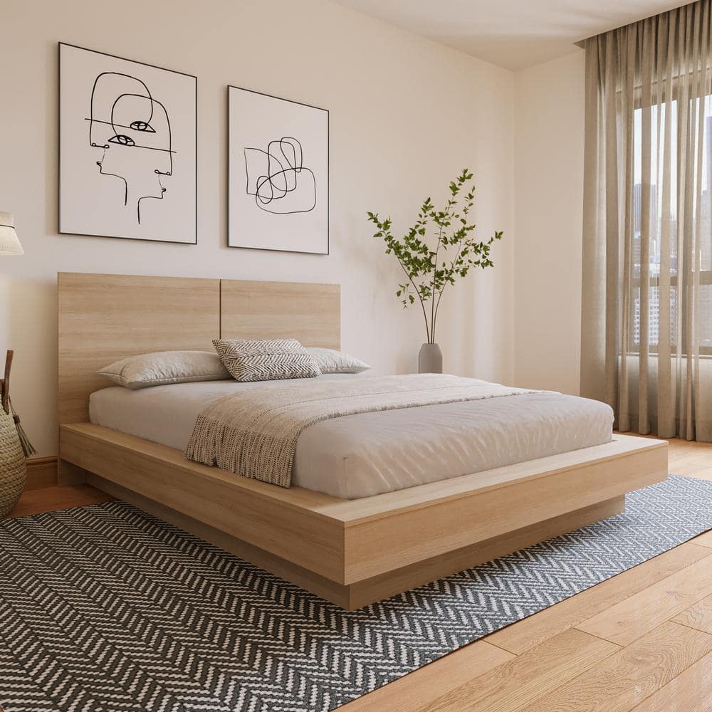 Napa Natural Blonde Oak Queen Platform Bed with Headboard