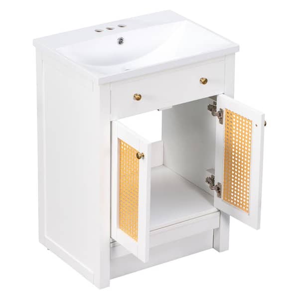 21.6 Bathroom Vanity with Sink, Bathroom Storage Cabinet with Door and  Side Storage, Wood Cabinet Basin Vessel Sink Set, Solid Frame, Ceramic Sink  (Right Side Storge) 