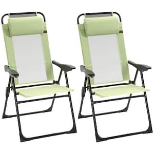 Portable Folding Recliner Metal Patio Chaise Outdoor Lounge Chair with Adjustable Backrest in Green (2-Pack)