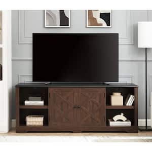 Modern Farmhouse Espresso and Black TV Media Stand with Open Shelves and Closed Cabinets Fits TV Up to 80 in.