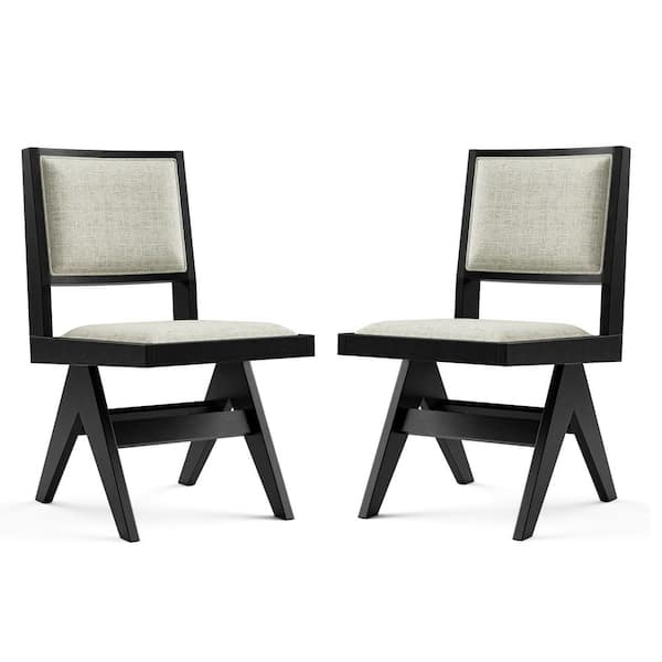 Rufus Black and Light Gray Fabric Upholstered Side Chairs with Inverted V-Leg Chair (Set of 2)