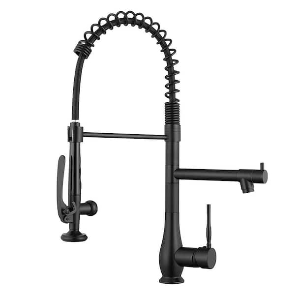 Fapully Heavy-Duty Single-Handle Pull-Down Sprayer Kitchen Faucet in Matte Black