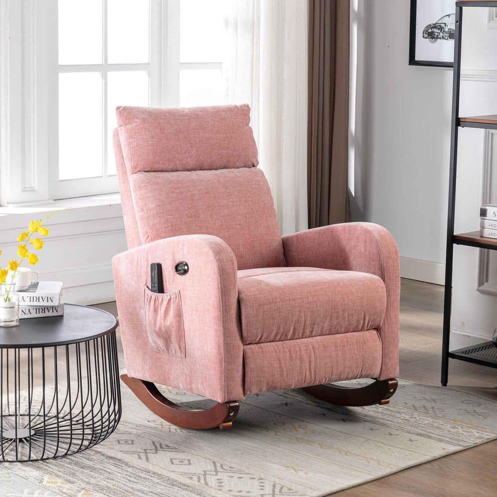 Seafuloy Pink Massage Power Recliner Chair Rocking Chair with Side Bag ...