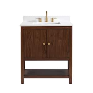 Zoe 31 in. W x 22 in. D x 35 in. H Single sink Bath Vanity Combo in Walnut finish with White Quartz Top