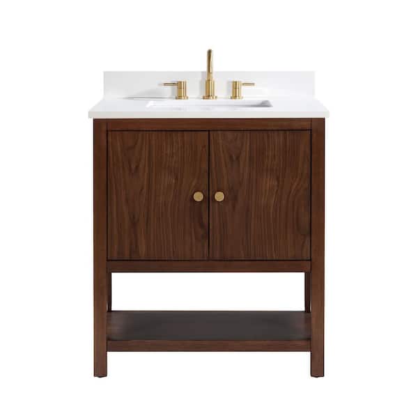 Zoe 31 in. Single Sink Walnut Bath Vanity with White Quartz Top