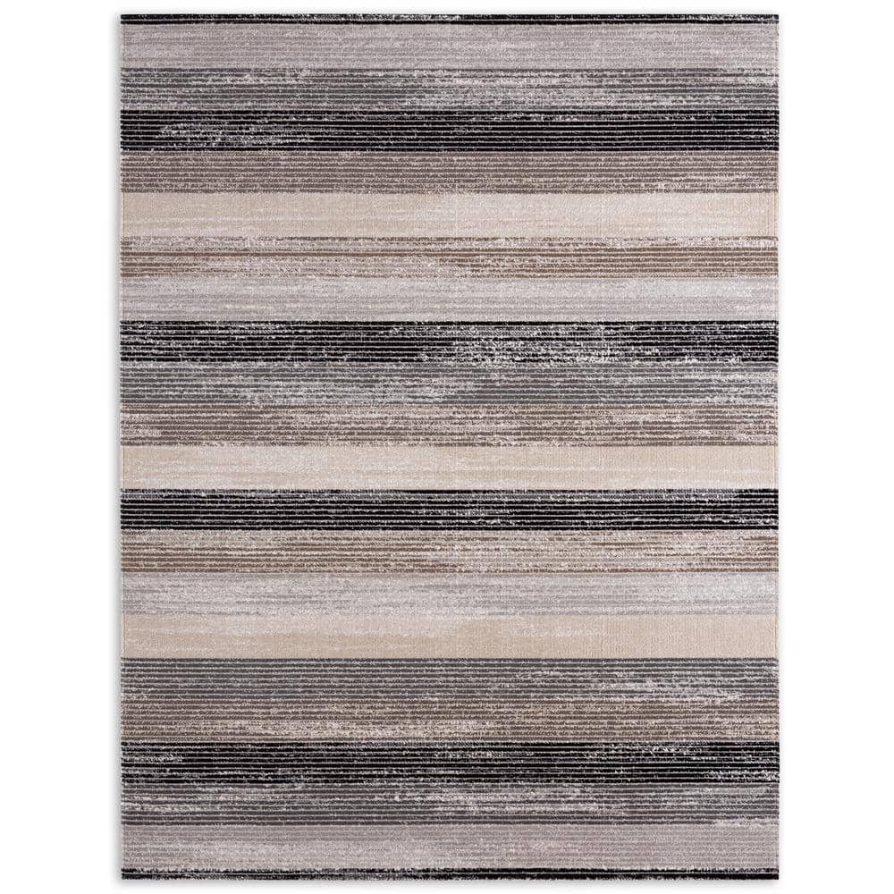 Gray and Mustard Striped Rectangular Indoor/Outdoor Area Rug