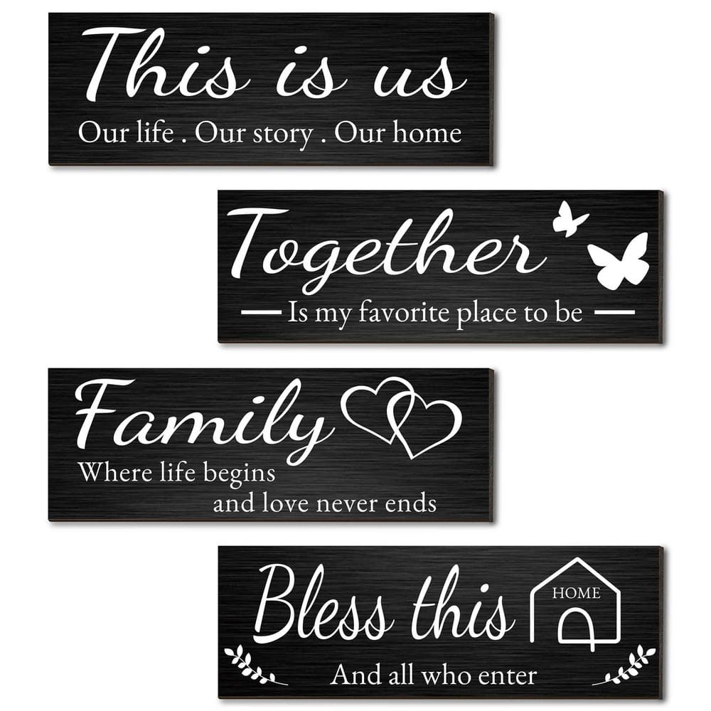 4.7 in. x 13.8 in. Black This IS US Farmhouse Wooden Wall Art