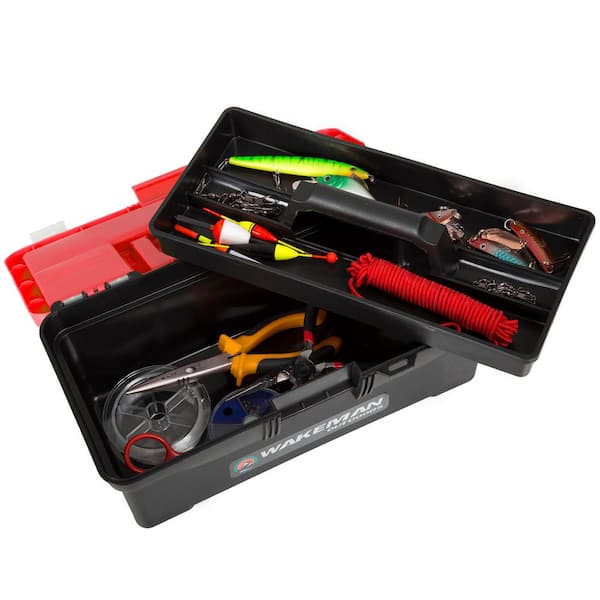 Wakeman Outdoors Red Fishing Single Tray Tackle Box Kit (55-Pieces) M500030  - The Home Depot