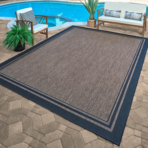 Paseo Soroa Havana/Black 9 ft. x 13 ft. Border Indoor/Outdoor Area Rug