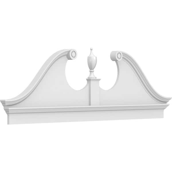Ekena Millwork 86-in. W x 28-3/8-in. H x 2-3/4-in. P Rams Head Signature Urethane Combination Pediment Urn Ships Unattached in Box Prim