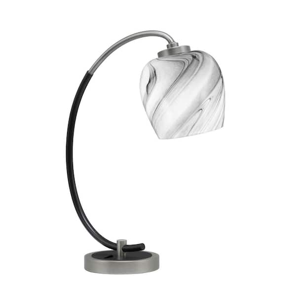 Unbranded Delgado 18.25 in. Graphite and Matte Black Accent Desk Lamp with Onyx Swirl Glass Shade
