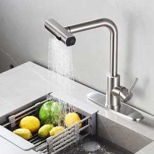 Single Handle Kitchen Faucets with Pull Out Sprayer for 3 Functions in Brushed Nickel, Waterfall Kitchen Sink Faucet