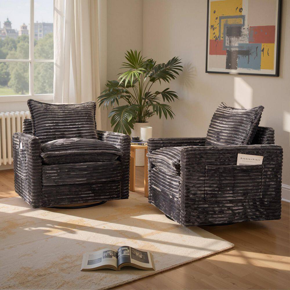Allwex YOYO Gray Plush Corduroy Swivel Accent Chair (Set of 2