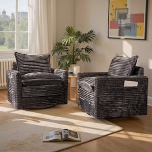 Allwex YOYO Gray Plush Corduroy Swivel Accent Chair (Set of 2