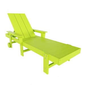 Shoreside Lime Fade Resistant All Weather HDPE Plastic Outdoor Adjustable Backrest Chaise Lounge Arm Chair with Wheels