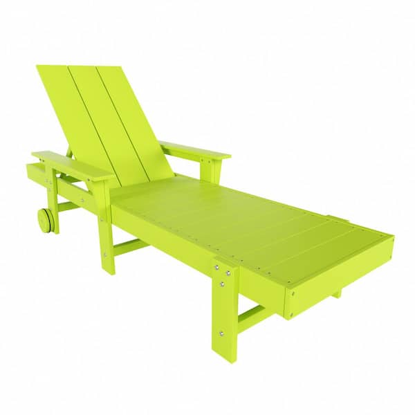 WESTIN OUTDOOR Shoreside Lime Fade Resistant All Weather HDPE Plastic Outdoor Adjustable Backrest Chaise Lounge Arm Chair with Wheels