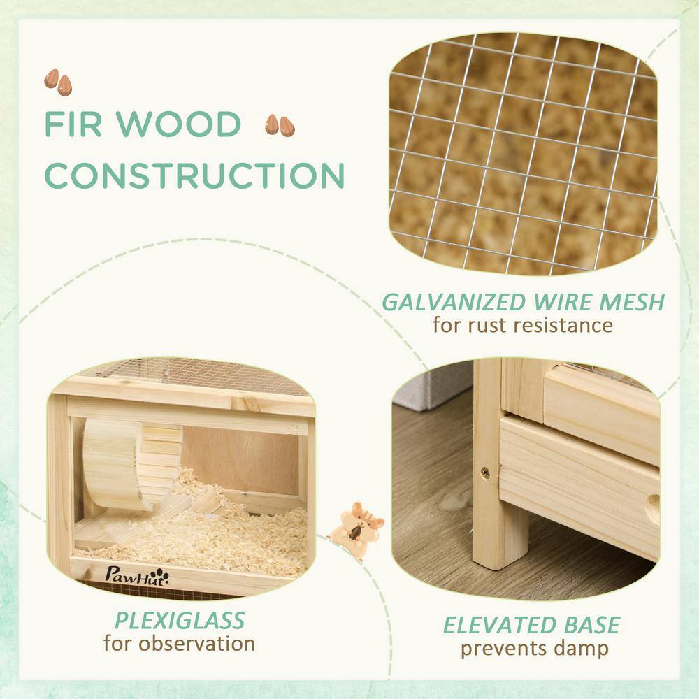 Natural Wooden Hamster Cage with Seesaw and Wheel